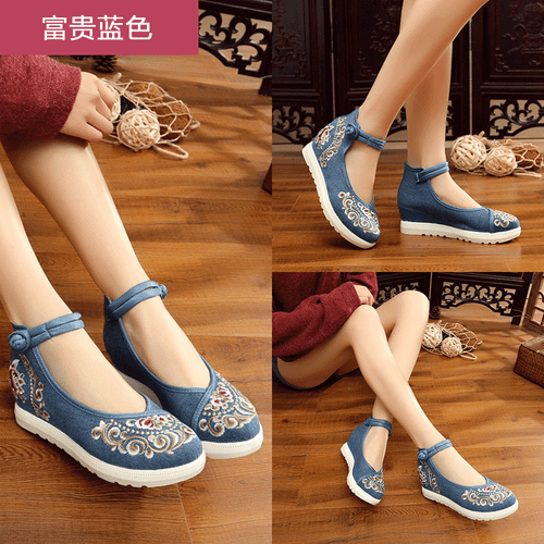 Women's Chinese Handmade Embroidered Flower Flats Shoes Floral Mary Jane Shoes - Picture 19 of 28