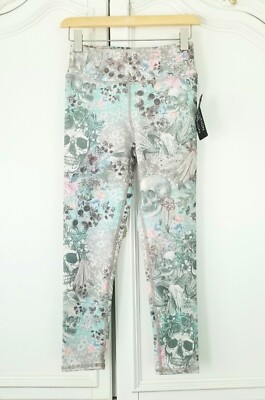 EVCR Evolution And Creation Gray Aqua Floral Skull 7 8 Leggings Small NWT eBay