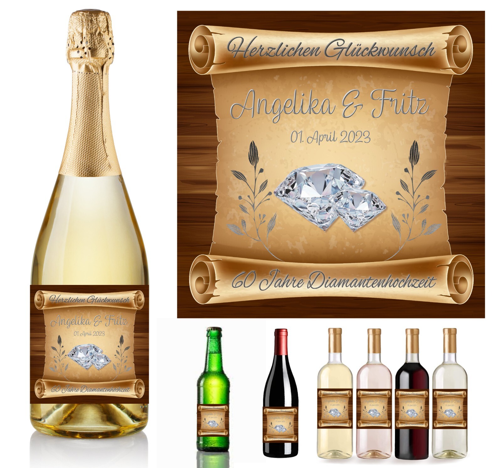 Flaschenetikett zum Hochzeitstag individuell - Geschenk - Aufkleber Etikett D2