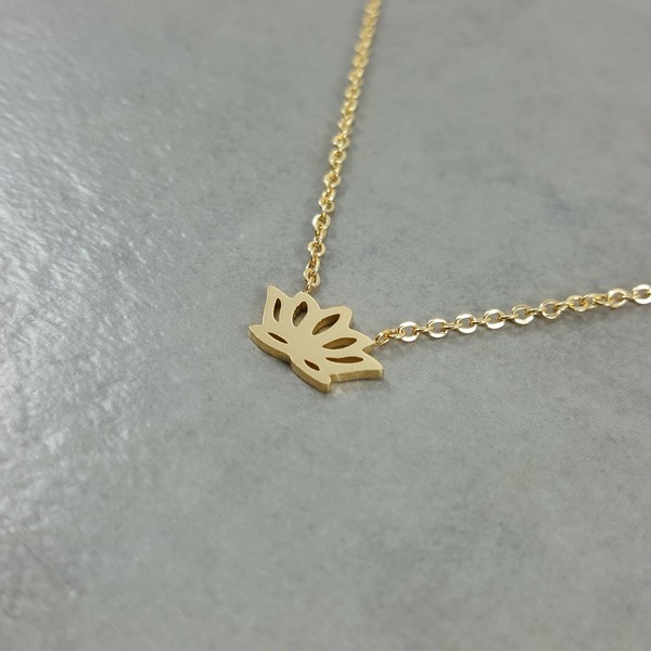 Alternate view of Lotus Flower Gold Plated Necklace Gift Box Buddhist Good Luck Buddhism Life