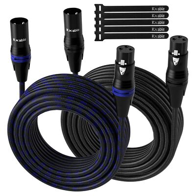 XLR Microphone Cable 15 Feet (2 Pack, Multi Colored), 3 Pin Shielded Balanced...