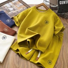 Summer Outfits Short Sleeve Tshirts Shorts Crop Set Solid Loungewear Teenage