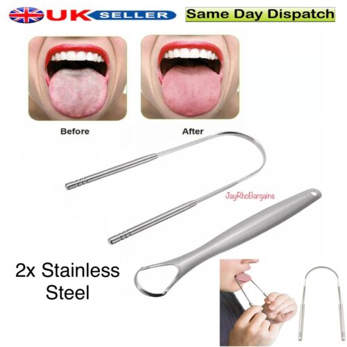 2X Stainless Steel Tongue Tounge Cleaner Scraper Dental Care Hygiene Oral Mouth - Picture 1 of 10