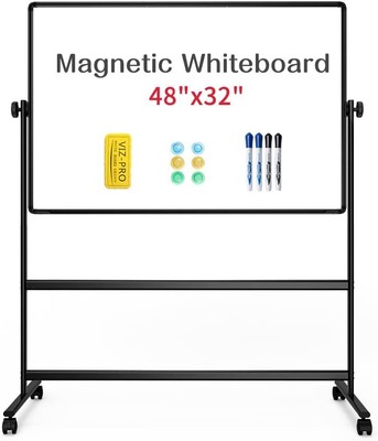 Double-Sided Magnetic Mobile Whiteboard, 48 x 32 Inches