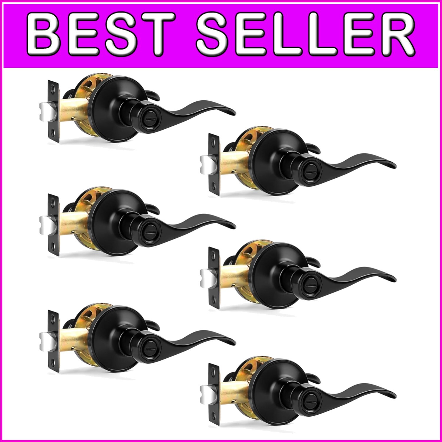 Elegant Matte Black Privacy Door Levers - Durable 6 Pack for Easy Installation