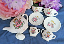 Vintage 1950 Porcelain Doll Child Tea Set 8pc Hand Painted Butterfly Japan 2.5"