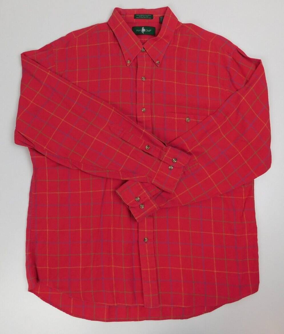 hunt club dress shirts Hunt Club Mens Long Sleeve Button Down Shirt Size XL Plaid