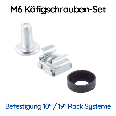M6 Käfigschrauben Montage Set Serverschrank Netzwerk Rack Käfigmuttern 10'' 19''