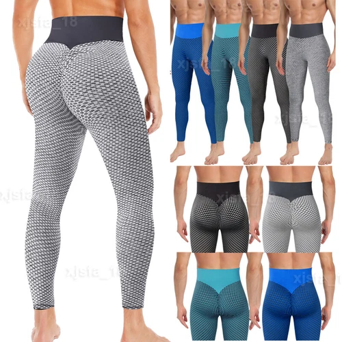 Men Tik tok Leggings Honeycomb Compression Pants Gym Push Up Training Yoga Pants - Picture 1 of 27