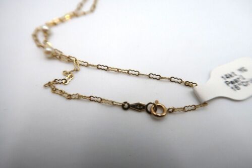 t338 14k Yellow Gold 16" Crinkle Pearl Chain, Minimal Chic Tiny Freshwater Pearl - Picture 2 of 5