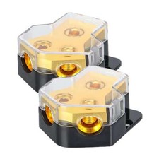 2pcs Car Audio Splitter Amp Distribution Power 0/2/4 Gauge In 4/6/8 Gauge Out
