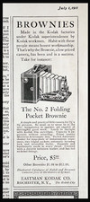 Antique 1911 KODAK FOLDING BROWNIE No.2 Vtg Camera PRINT AD Eastman Co,Rochester