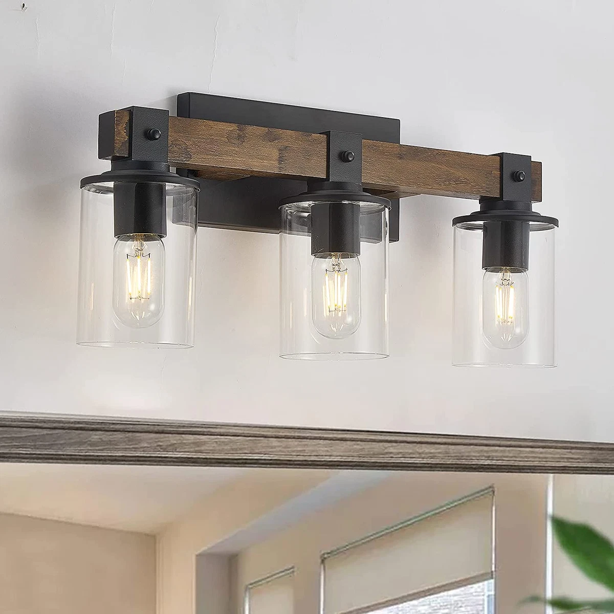 Wood bathroom sales light fixtures