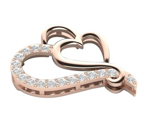 Double Heart Pendant Necklace Natural Diamond I1 G 0.45 Ct 14K Gold Prong Set - Picture 6 of 8