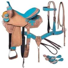 Western Barrel Racing Horse Saddle Premium Leather with tack set 10'' to 18' in