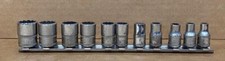 SNAP ON 11 PIECE 12 PT SHALLOW SOCKET SET (TMMD 5mm-14mm) USED.