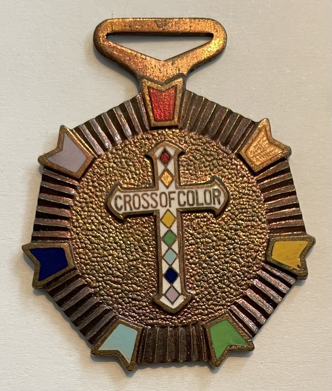 Vintage 1950s Rainbow OES Eastern Star enamel on copper Cross of Color