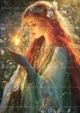 BRIGID SPRING ART PRINT, Celtic Fire Flower Poster, Cottagecore Deity Decor F684