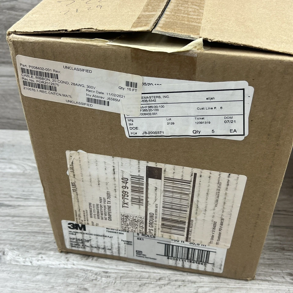5 Pack 3M HF365/20 Flat Ribbon Cable Gray 10 Conductors 28 AWG 100ft Spools - Image 3 of 4