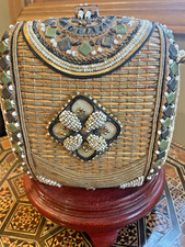Mary Frances Bag Beaded Embroidered Hard Shell Bag Tiny Pearls and Green Stones