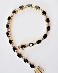 Authentic 10 Ctw Oval Cut Lab Created Black Diamond Tennis Bracelet 14K Yellow Gold Plated