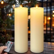 14" x 4" Large Outdoor Candles, Waterproof Flickering LED 2 Pack, Ivory 