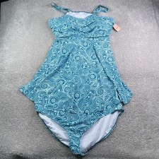 NEW Bloomchic Two Piece Swimsuit Women Size 28 Blue Paisley Tankini Plus Size