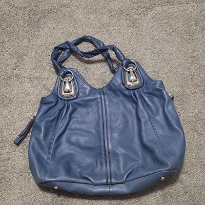 B. Makowsky Blue Leather Hobo Shoulder Bag with silver hardware