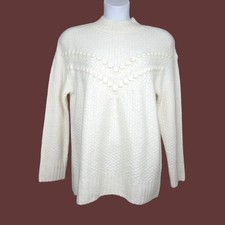 Talbots Womens Long Sleeve Ivory Mock Neck Bobble Pullover Sweater Size L NWT