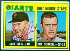 335, Original Autograph, 1967 Topps Baseball Card #341, Dick Dietz, Giants