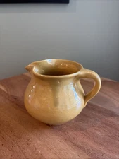 Handmade Yellow Ceramic Creamer Pitcher Vase With Handle