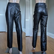 Vintage Y2K Express Black Leather Pants Straight Leg Moto Biker Size 9/10