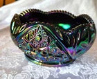 Vintage LE Smith Carnival Glass Hobstar Daisy Bowl Amethyst Sawtooth Iridescent