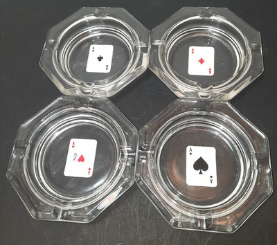 4 Vintage Poker Ashtrays w/ Aces of Hearts, Diamonds, Clubs and Spades