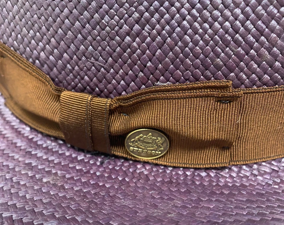 Sombrero Fedora Panamá Paja Stetson De Colección Azul Gris Tejido Rafia Talla XL EE. UU. *LEER* Foto 3 de 4