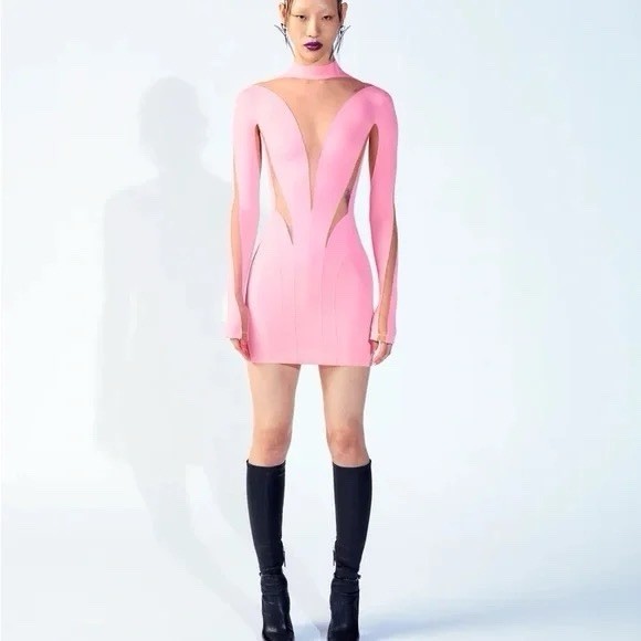 Mugler x H&M Pink Mesh Bodycon Dress Size Small Sold Out Limited Edition NWT