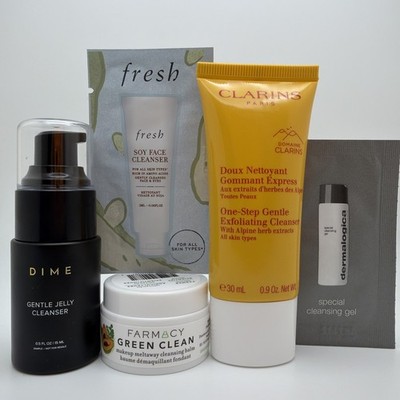 5pc Face Wash/Cleanser Sample Lot: DIME Farmacy Balm CLARINS Dermalogica FRESH