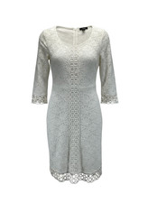 Alfani White Coquette Floral Lace Crochet Overlay Shift Dress Bell Sleeve Small