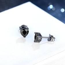 4 Ct Huge BlackHeart Diamond Stud Earrings In 925 Sterling Black Rhodium Silver