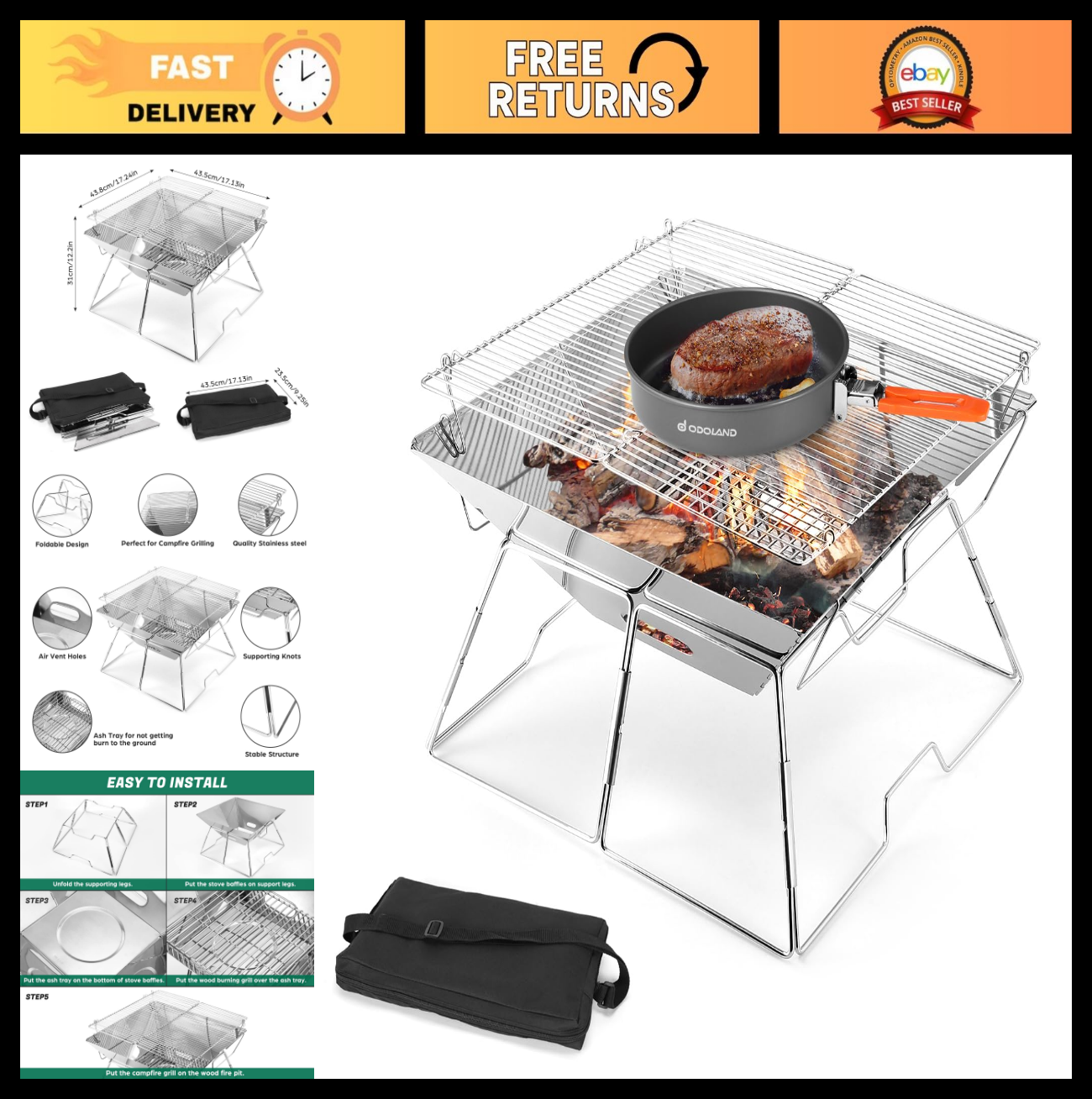 Portable Stainless Steel Folding Campfire Grill