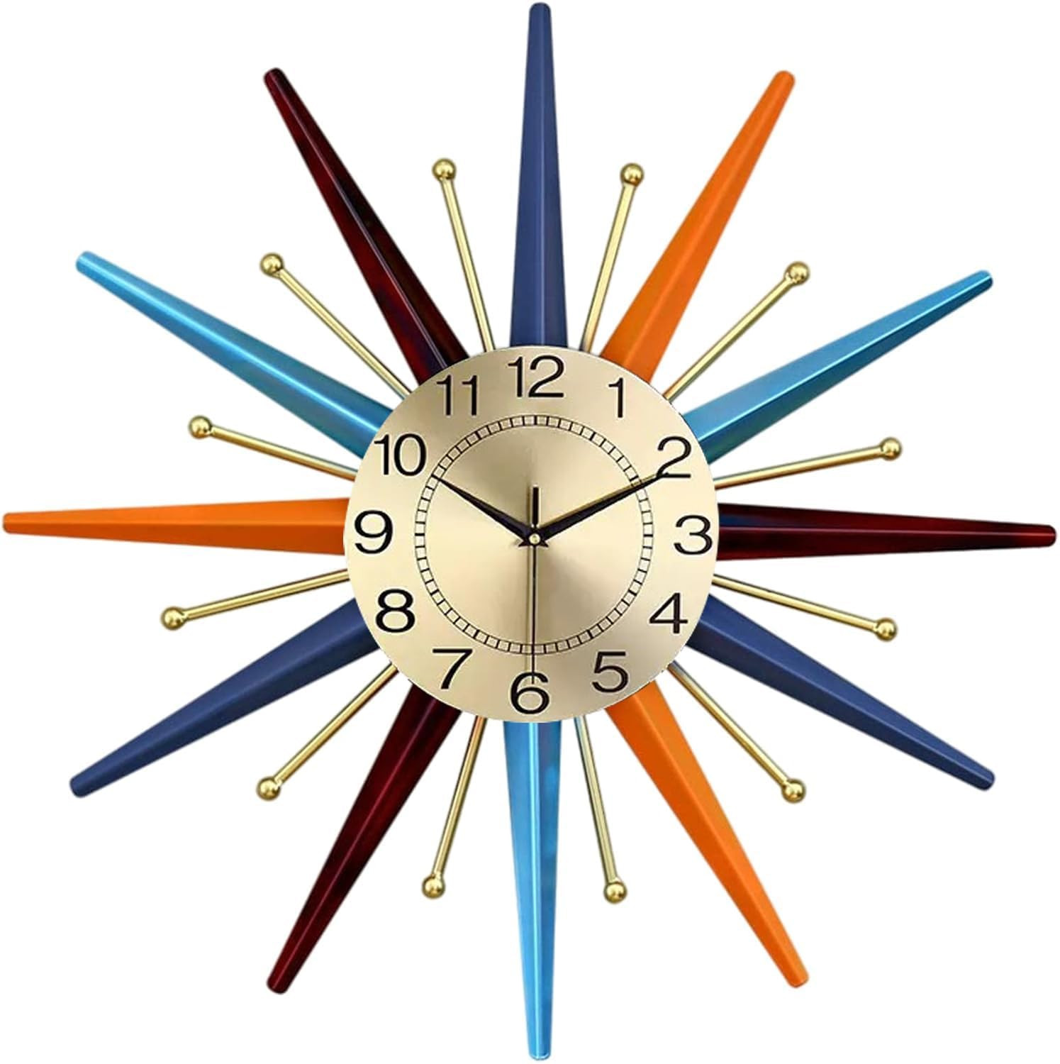 22 Inch Mid-Century Style Metal Crystal Wall Clock, Star-Shaped Silent Decorativ