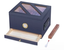 Cigar Humidor Glass Top Cigar Box with Hygrometer Humidifier and Divider Desktop