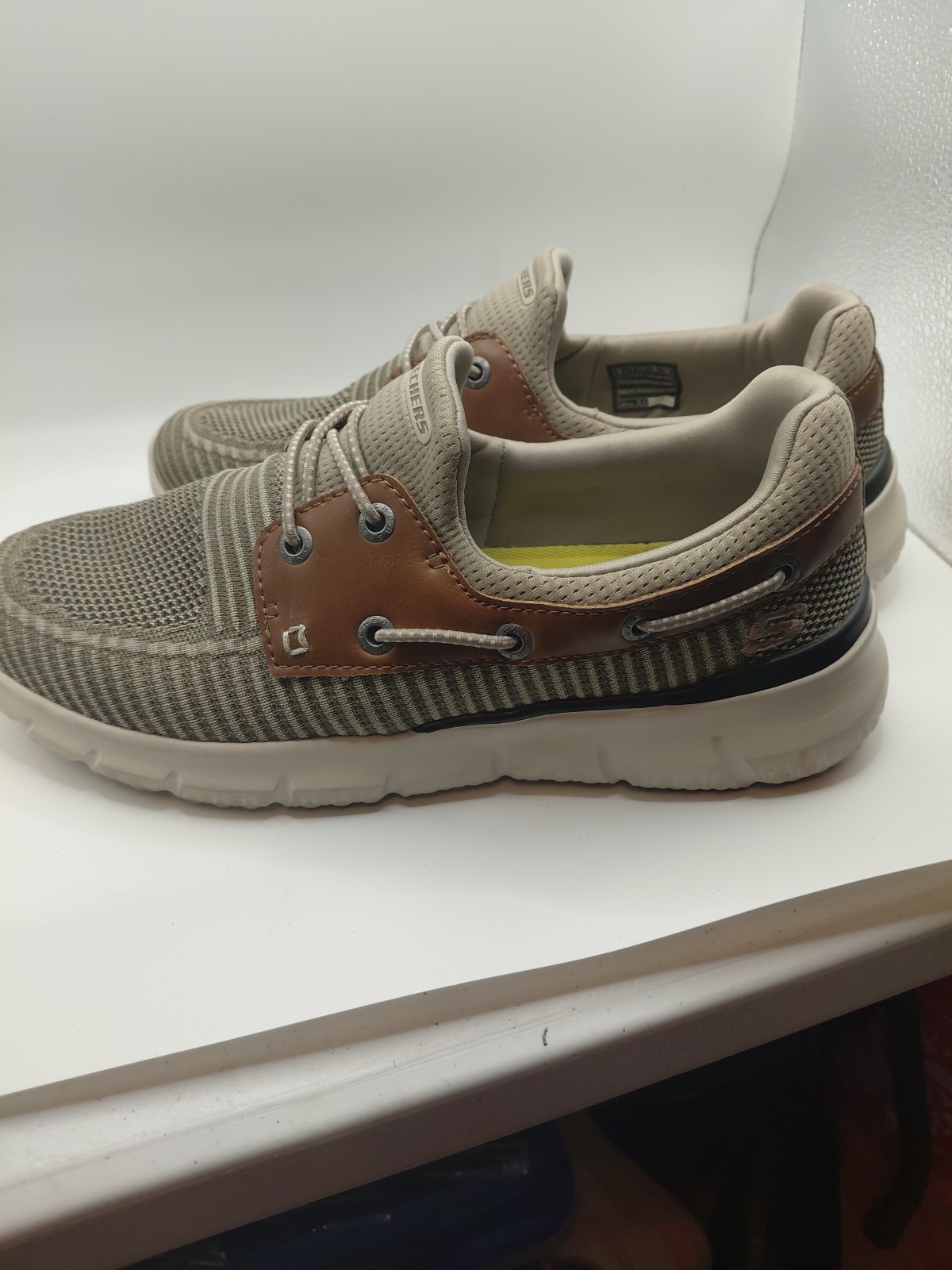 Skechers Del Retto Clean Slate Sneakers Mens 8 Taupe Slip On Boat Shoes 210237