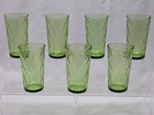 RARE Vintage HAZEL ATLAS 5.125" Iced Tea Glass DIAMOND OPTIC - Set Of 7 - UNUSED
