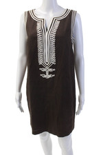 Michael Michael Kors Womens Linen V-Neck Sleeveless Zip Up Dress Brown Size 8