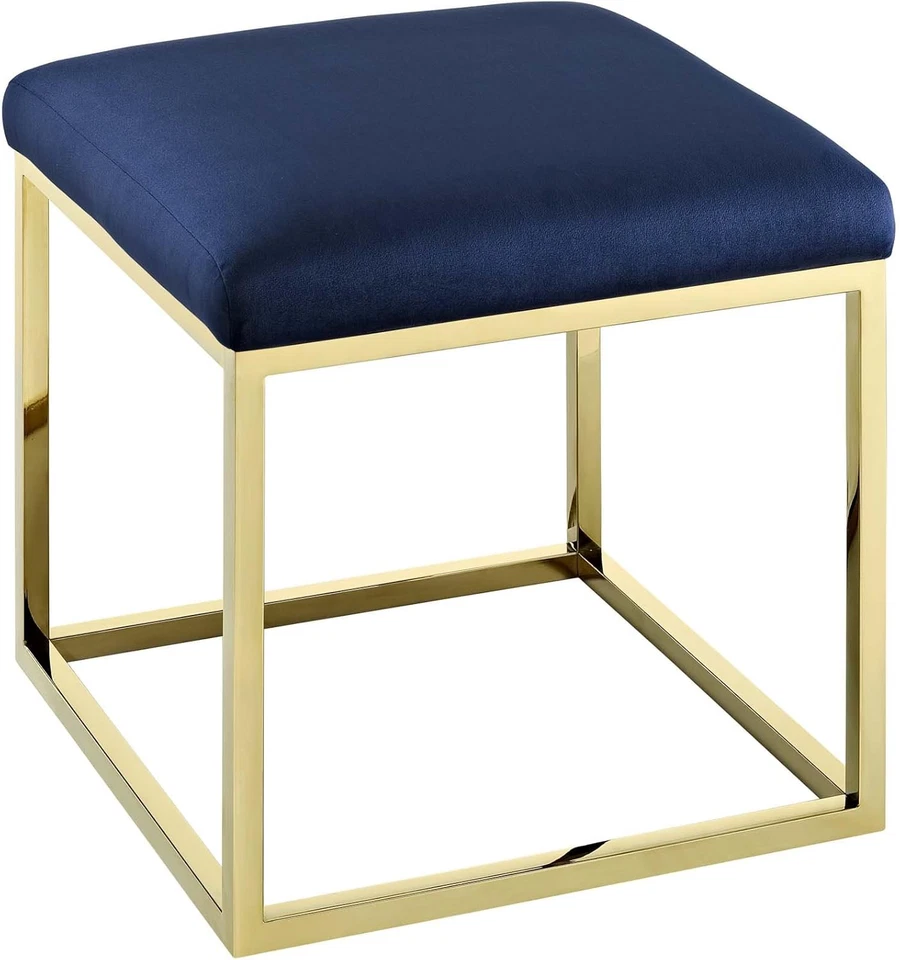 Anticipate Velvet Upholstered Modern Ottoman with Stainless Steel Frame in Gold - Image 4 of 4