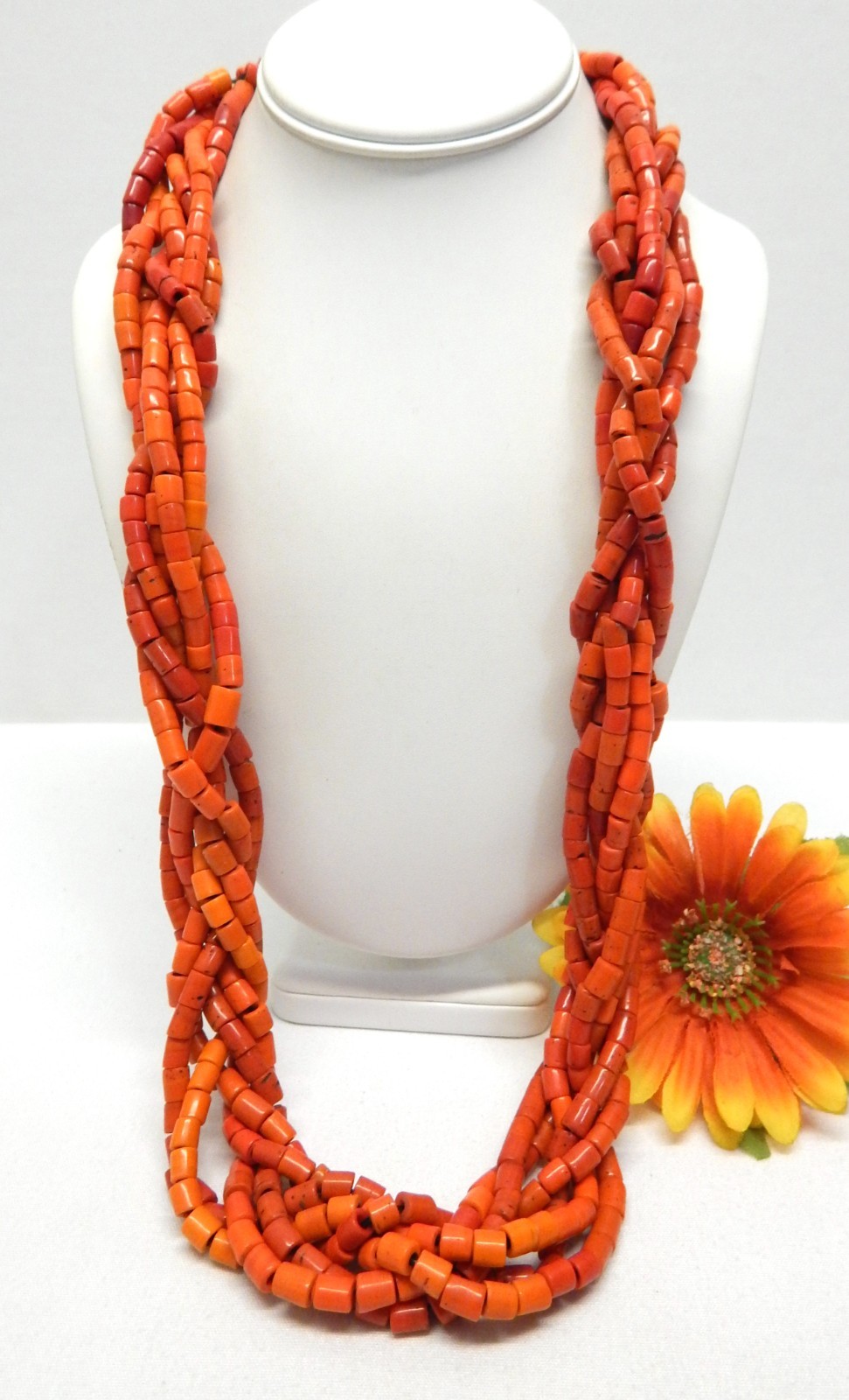 Vintage Multi Strand Konyak Naga Coral Glass Bead Necklace With Coin Clasp 30