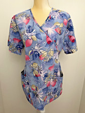 SB Fashion Scrubs Size Medium Nursing Medical Vet Scrub Top Leaves Leaf Pattern