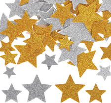 200 PCS Glitter Foam Stickers, Gold Silver Foam Star Stickers Self Adhesive Glit