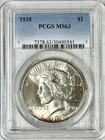 1935 PEACE SILVER DOLLAR PCGS MS63 CLASSIC BLUE LABEL